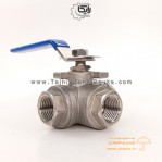 شیر گازی (توپی Ball Valve) سه راهی دنده ای استنلس استیل